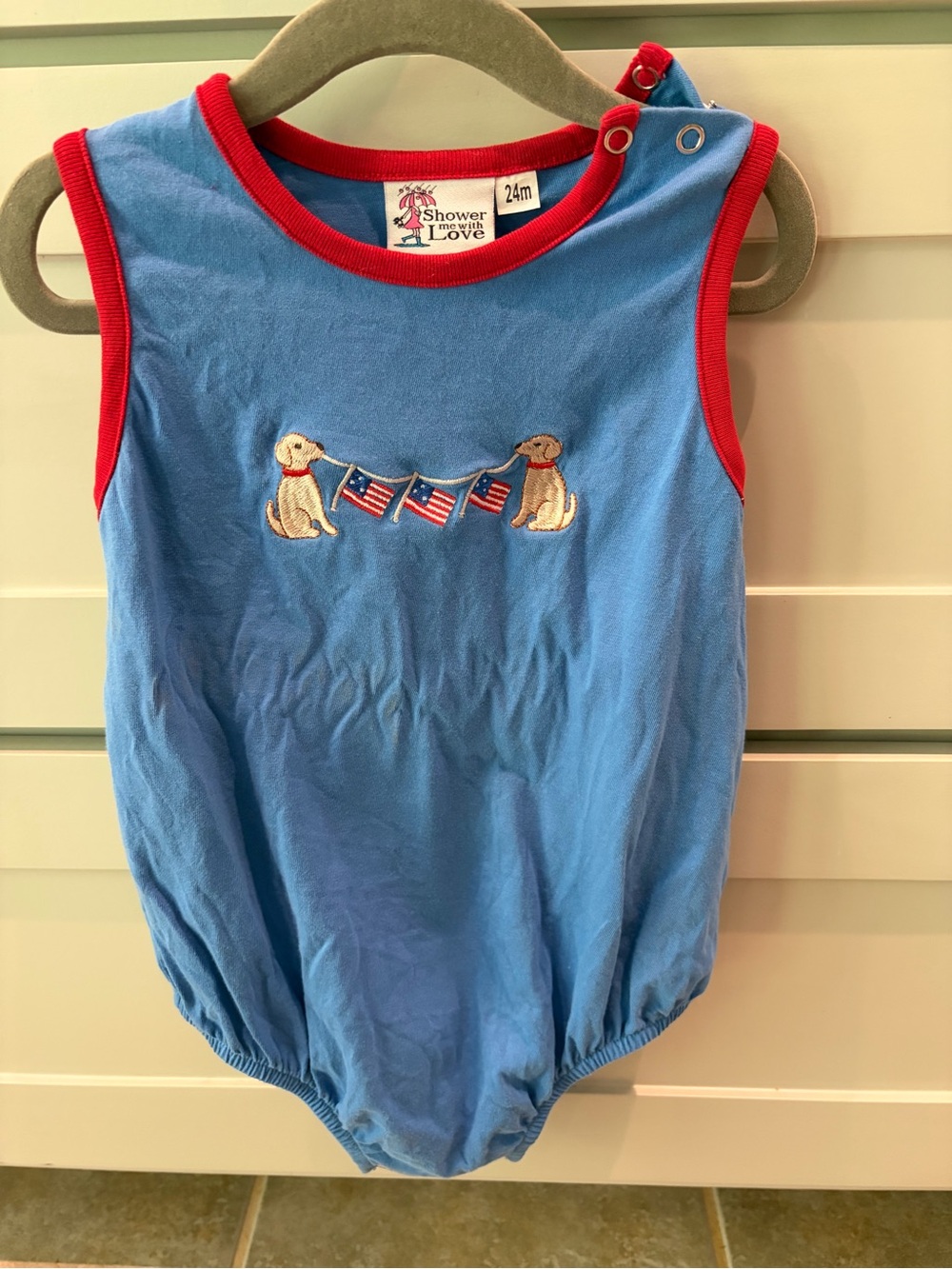 Blue & Red Sleeveless Baby One-Piece